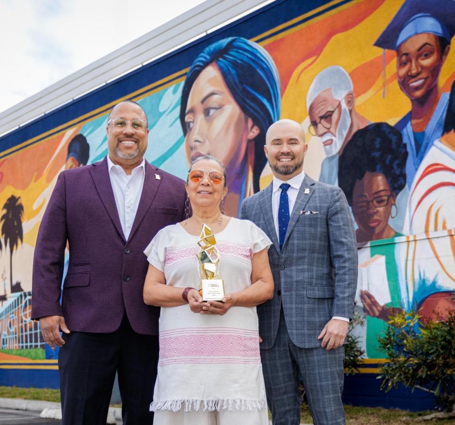 the North Long Beach Higher Education Center exterior mural that won the 2024 Davey Award Gold Winner in the category of Outdoor