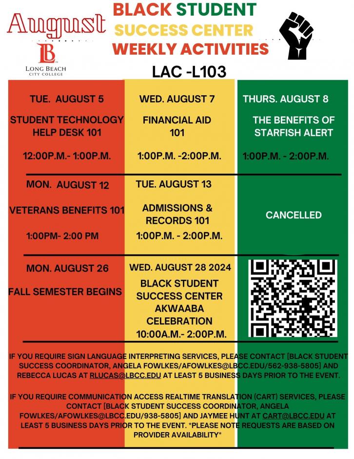 August Weekly Activities - BSSC- LAC