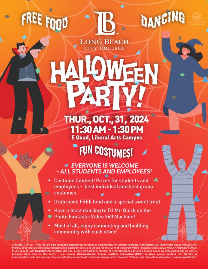 lbcc halloween party flyer- oct. 31 at 11:30-1:30