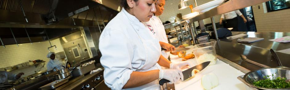 LBCC Culinary Arts Students working in LBCC kitchen