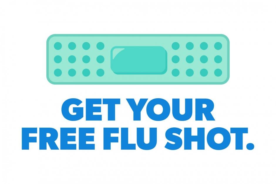 "get your free flu shot" image , text & a bandage