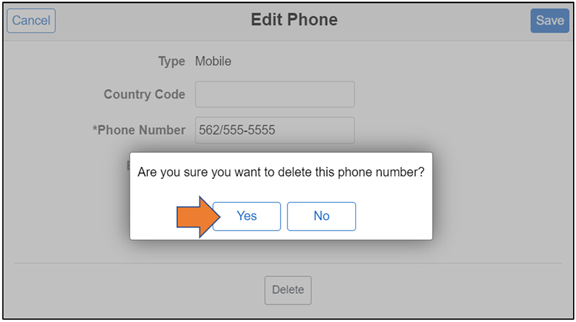 Viking Student System Delete Phone Number Confirmation Screen