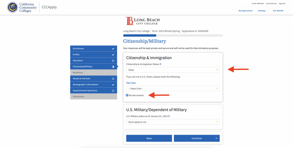 Select other under Citizenship and immigration from drop-down