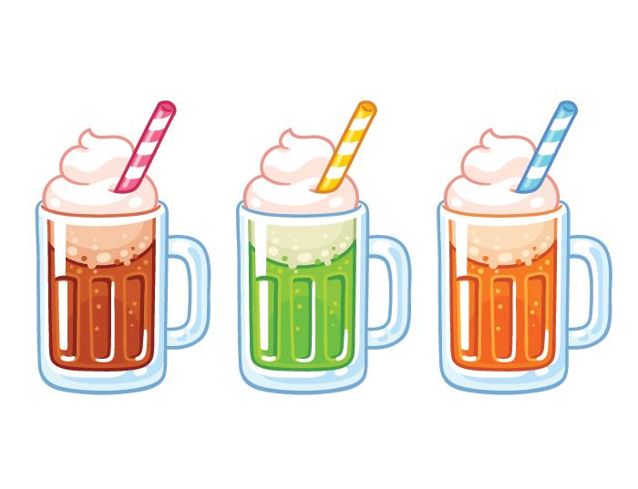 3 soda floats - bright colors