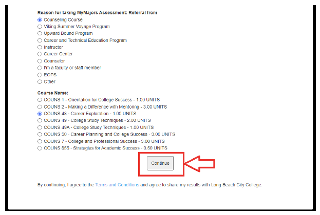 Step 5 – ‘Continue’ to Begin Assessment