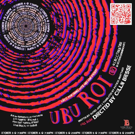 artwork for the  event - Ubu Roi - Oct. 3-6  with QR code