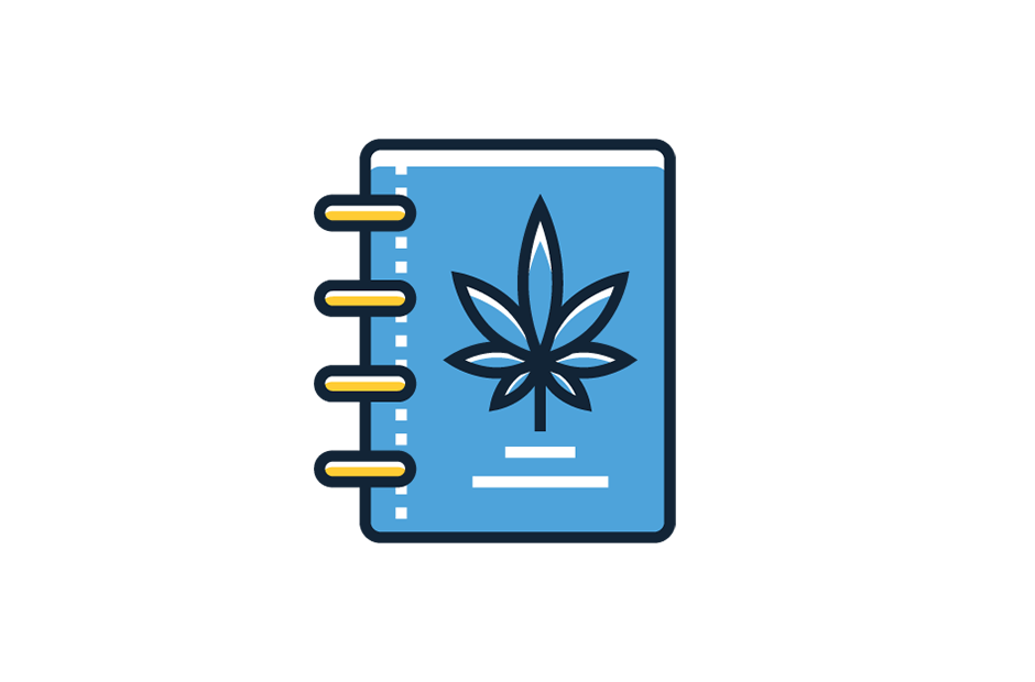 A notebook with a cannabis leaf on it.