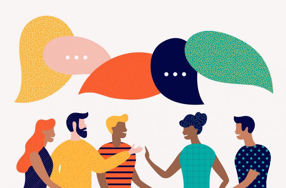 ESL concept - Flat style vector illustration, discuss social network, news, chat, dialogue speech bubbles