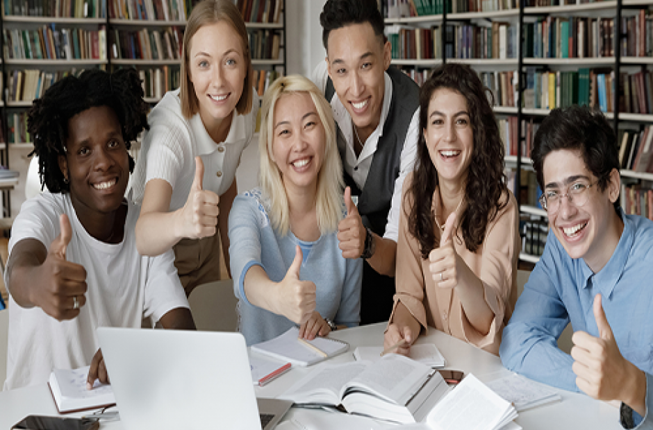 a group of students in a library setting