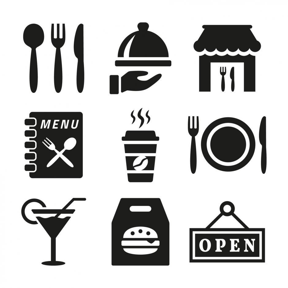 Restaurant and cafe icons set on white background