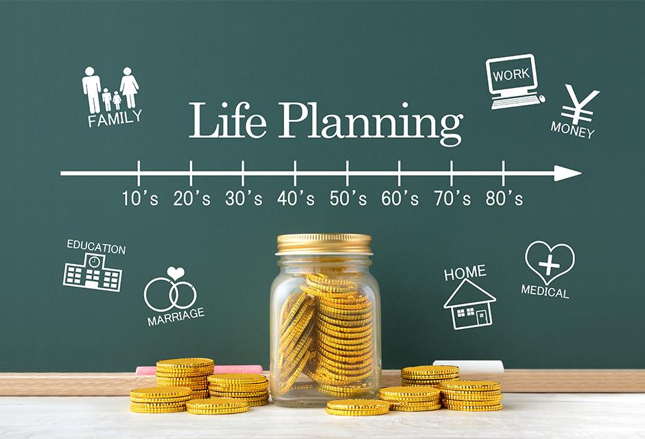 Life planning concepts, coins in bottle and generation scale 