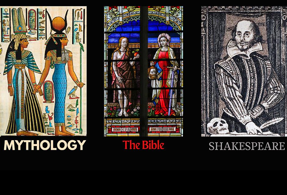 English literature posters for mythology, the Bible, and Shakespeare