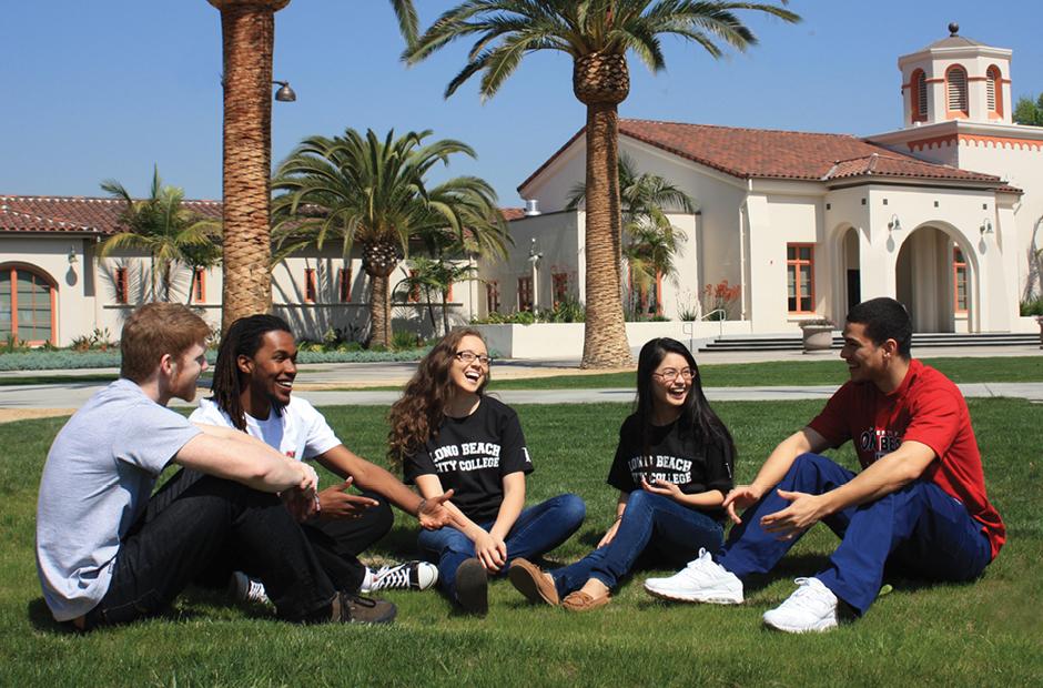 LBCC students sitting in circle outside of A building