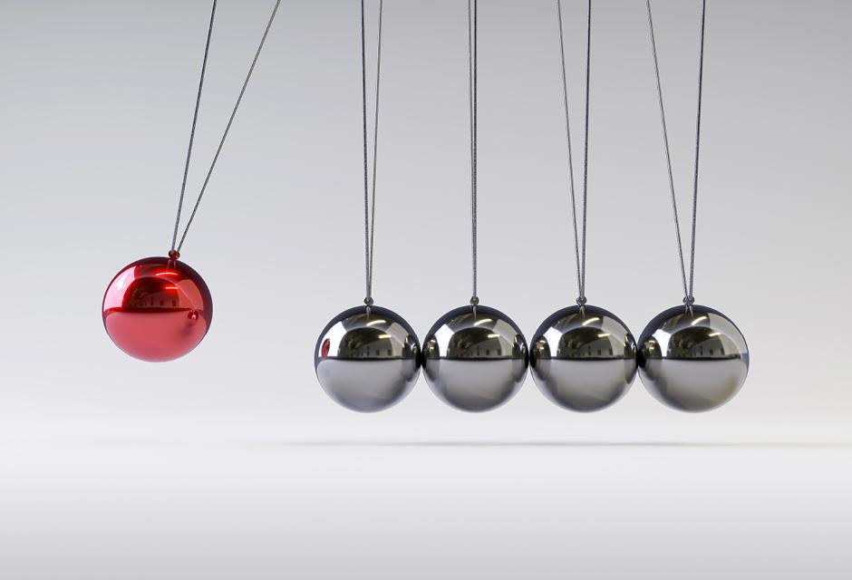 Balancing Balls Newton's Cradle, 3d rendering, conceptual image