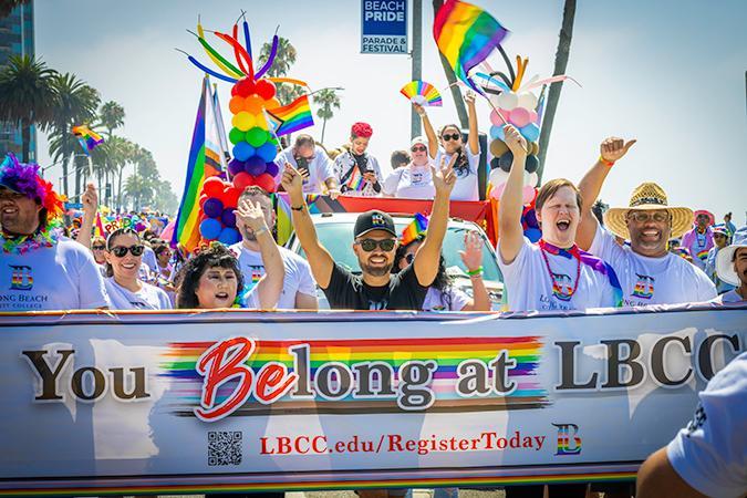 LBCC's president-Dr. Muñoz and students at LBCC's pride parade