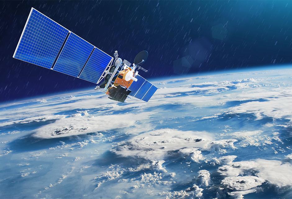 Weather satellite for observing powerful thunderstorms of storms and tornadoes in space orbiting the earth. Elements of this image furnished by NASA stock photo