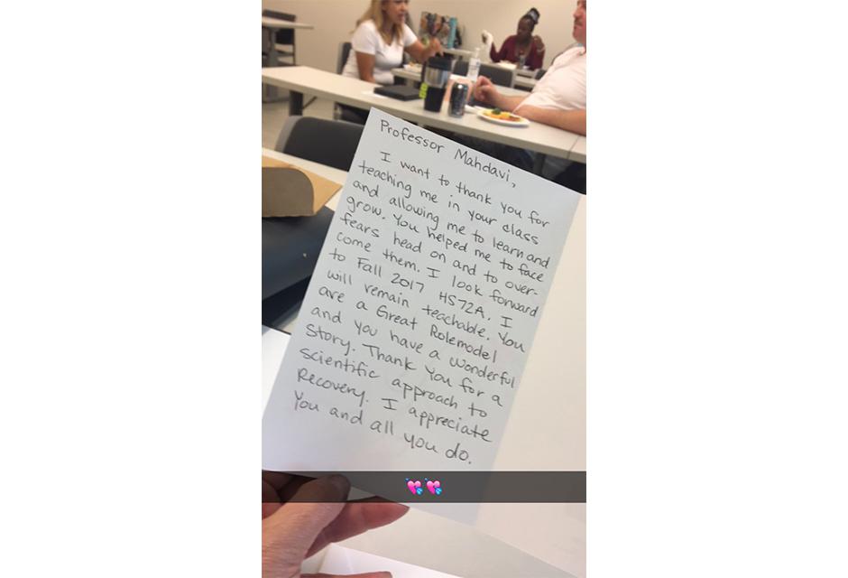 Student note to LBCC Human Services Professor