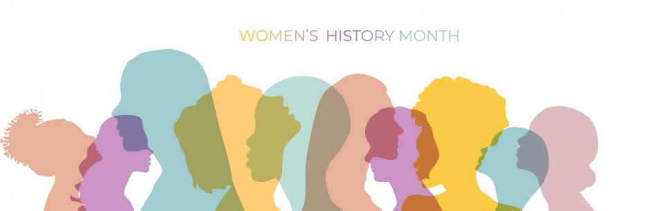 Women's history month banner. Women silhouette head isolated.